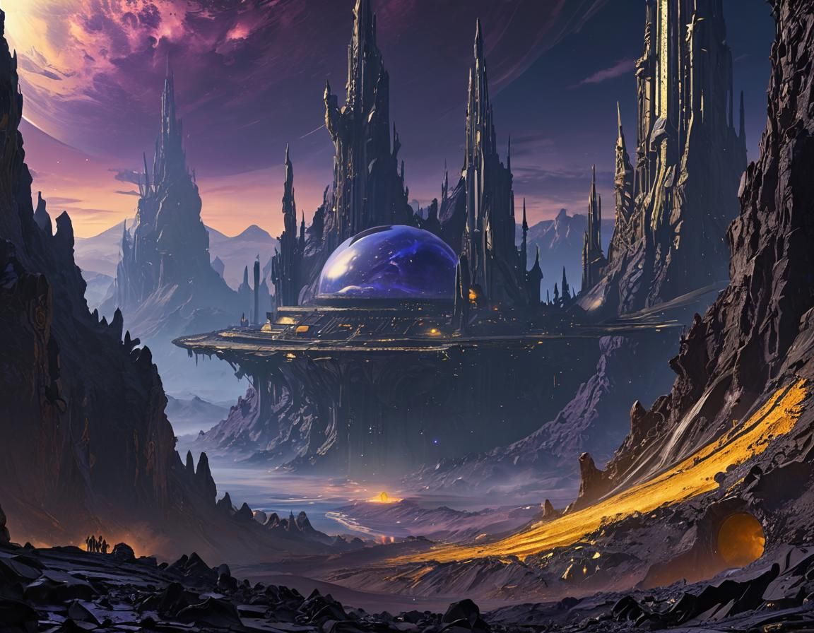 Alien City in Glass Dome: Dark Fantasy Concept Art