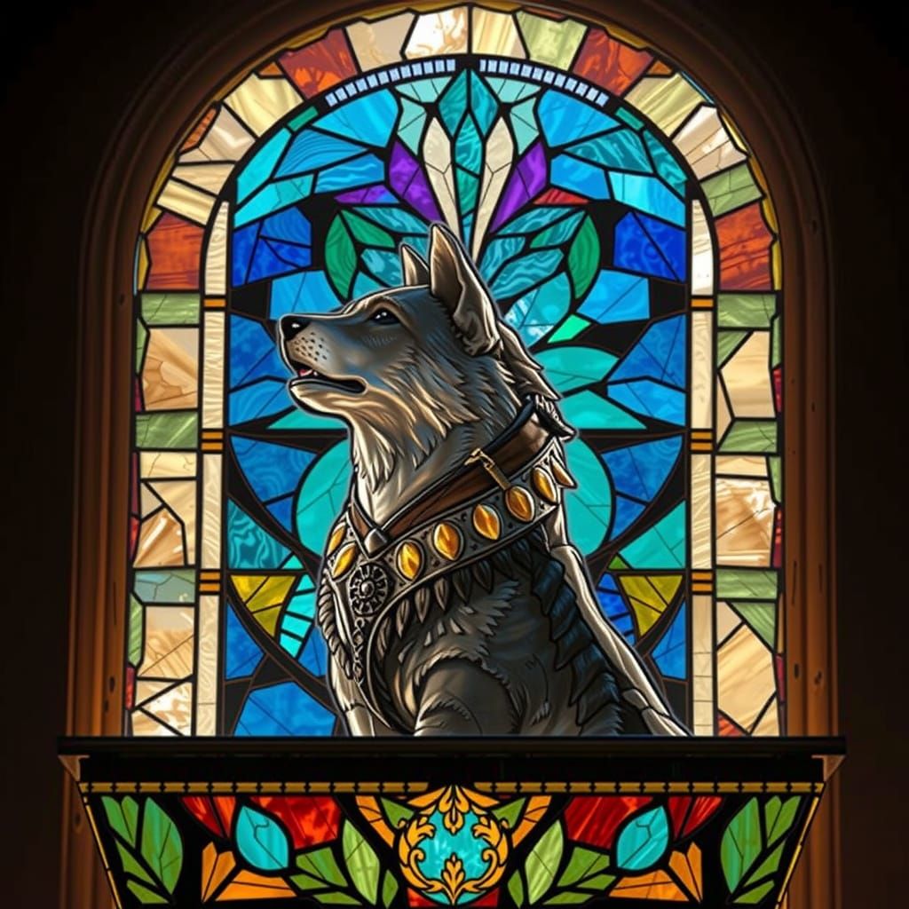 Stained Glass Wolf Lamp in Tiffany Style