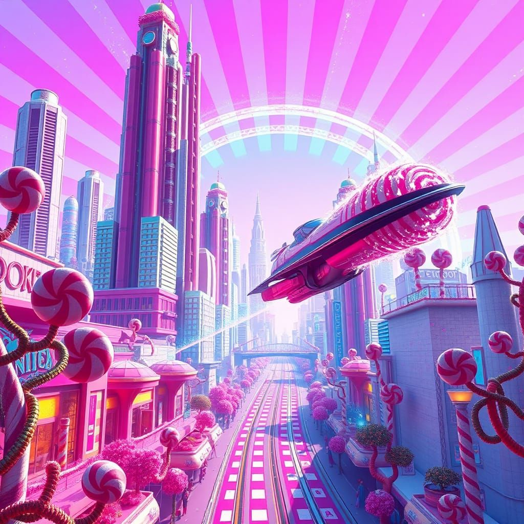 Candyland Cityscape Inspired by Sci-Fi Movie