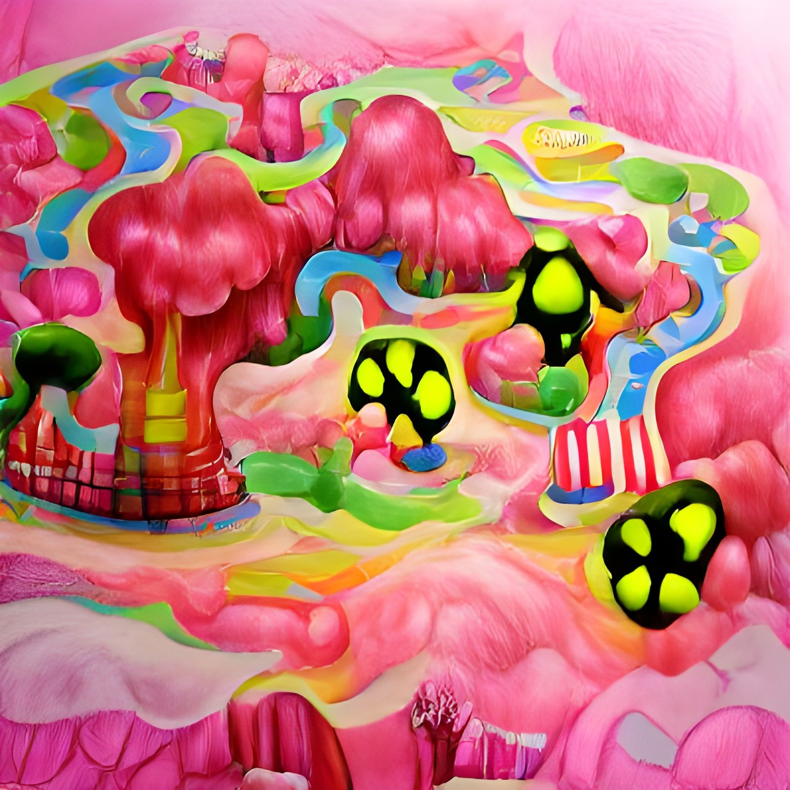 Toxic Nuclear Candyland in Gouache Style