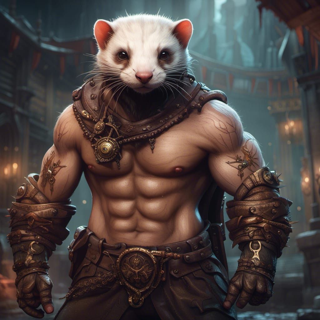 Badass Buff Ferret in Epic Fantasy Art