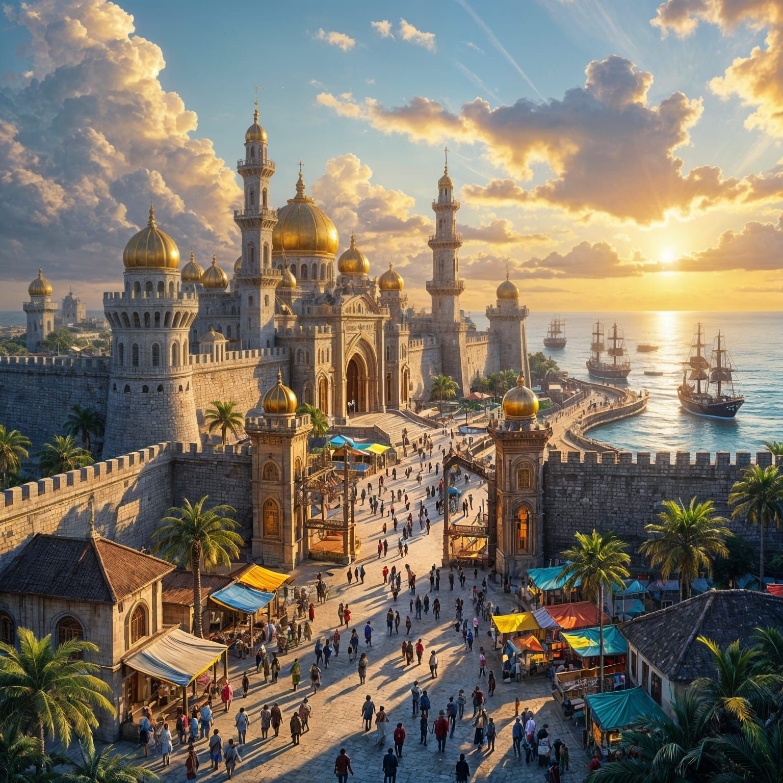 Fantasy African Capital City by the Ocean, Golden Domes