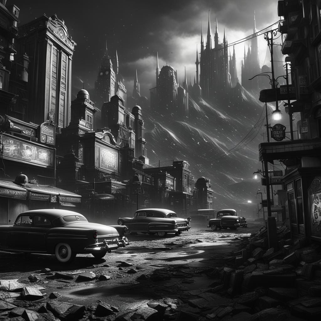 Sin City Scene in Black and White
