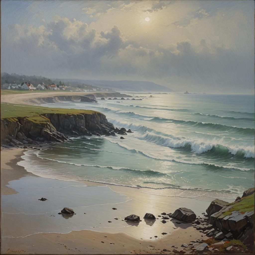 Foggy Seaside Oil Painting