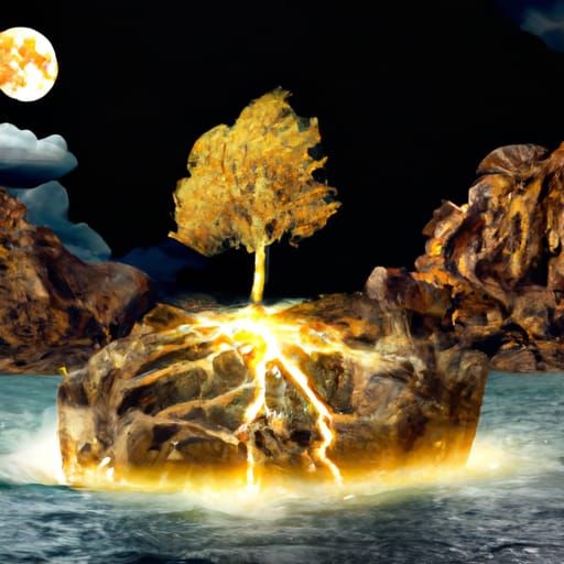 Golden Tree in Lake: Renaissance Concept Art