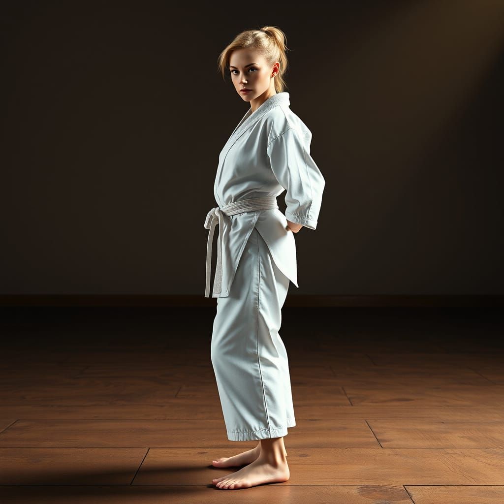 Elegant Female Judoka in Powerful Side View