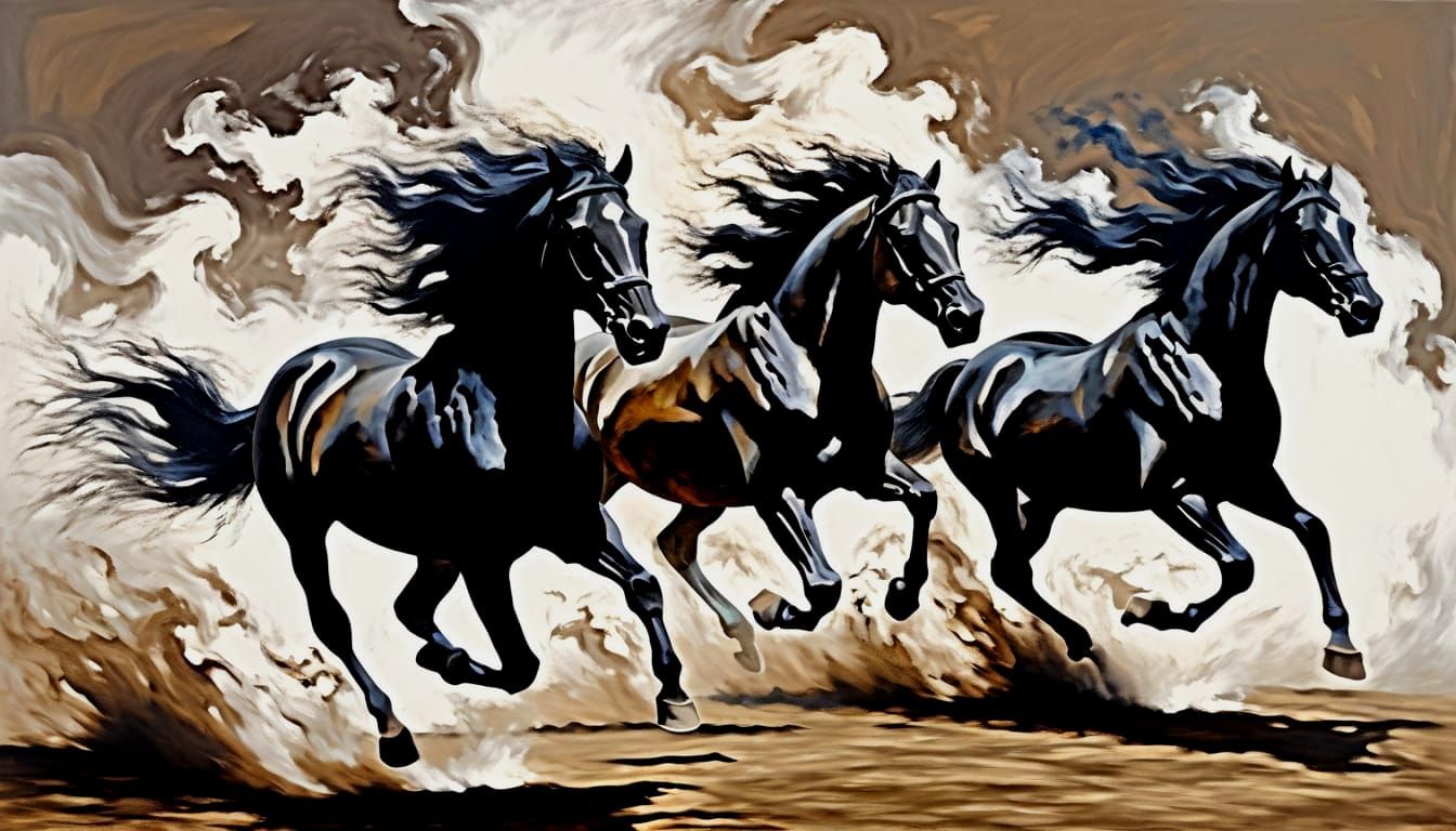 Velvet Horse Galloping in Smoke Impasto Style