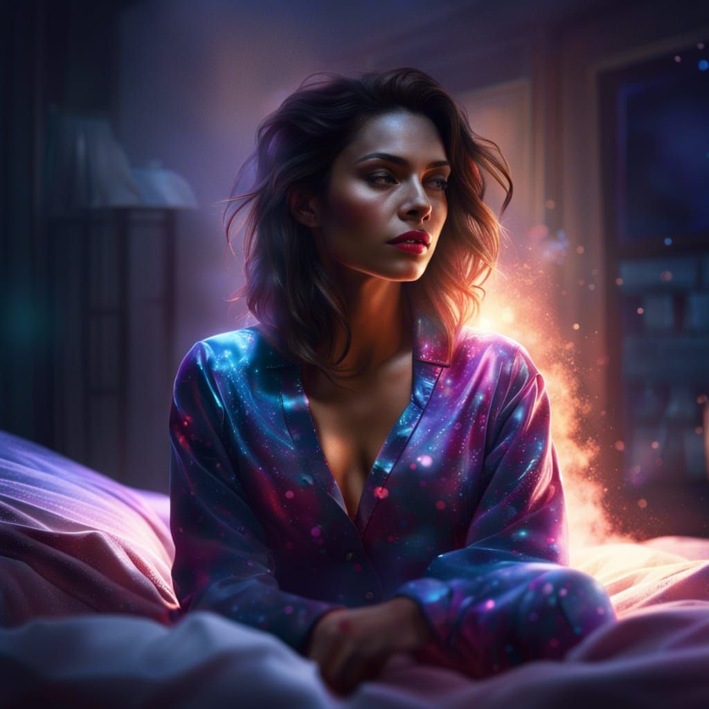 Woman in Silk Pajamas, Morning Light, Splat Art
