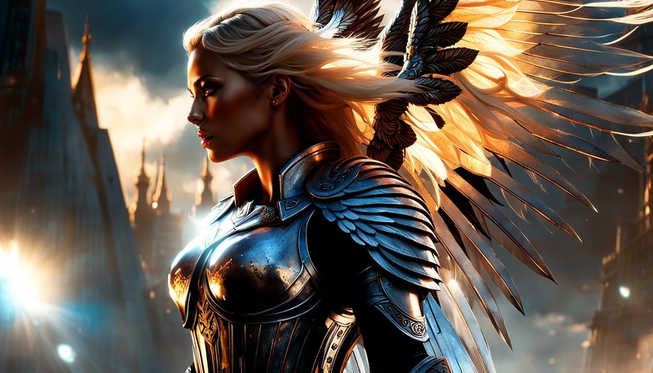 Archangel of Vengeance in Hyperrealistic Digital Watercolor