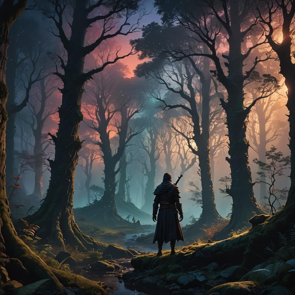 Mystical Forest at Nightfall: Fantasy Concept Art