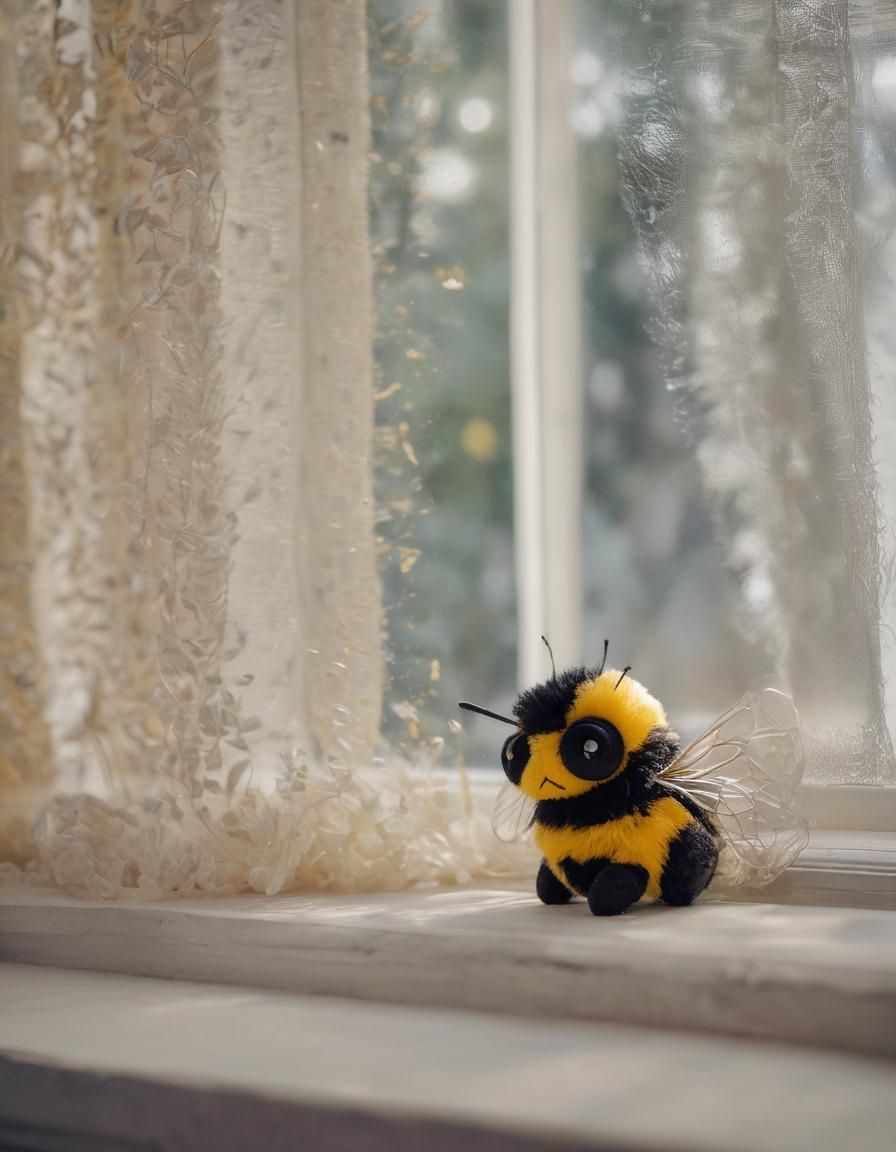 Cute Bumblebee Plushie on a Window Sill