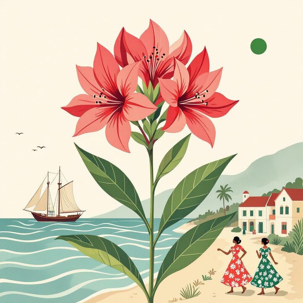 Minimalist Botanical Illustration of Trochetia Flower