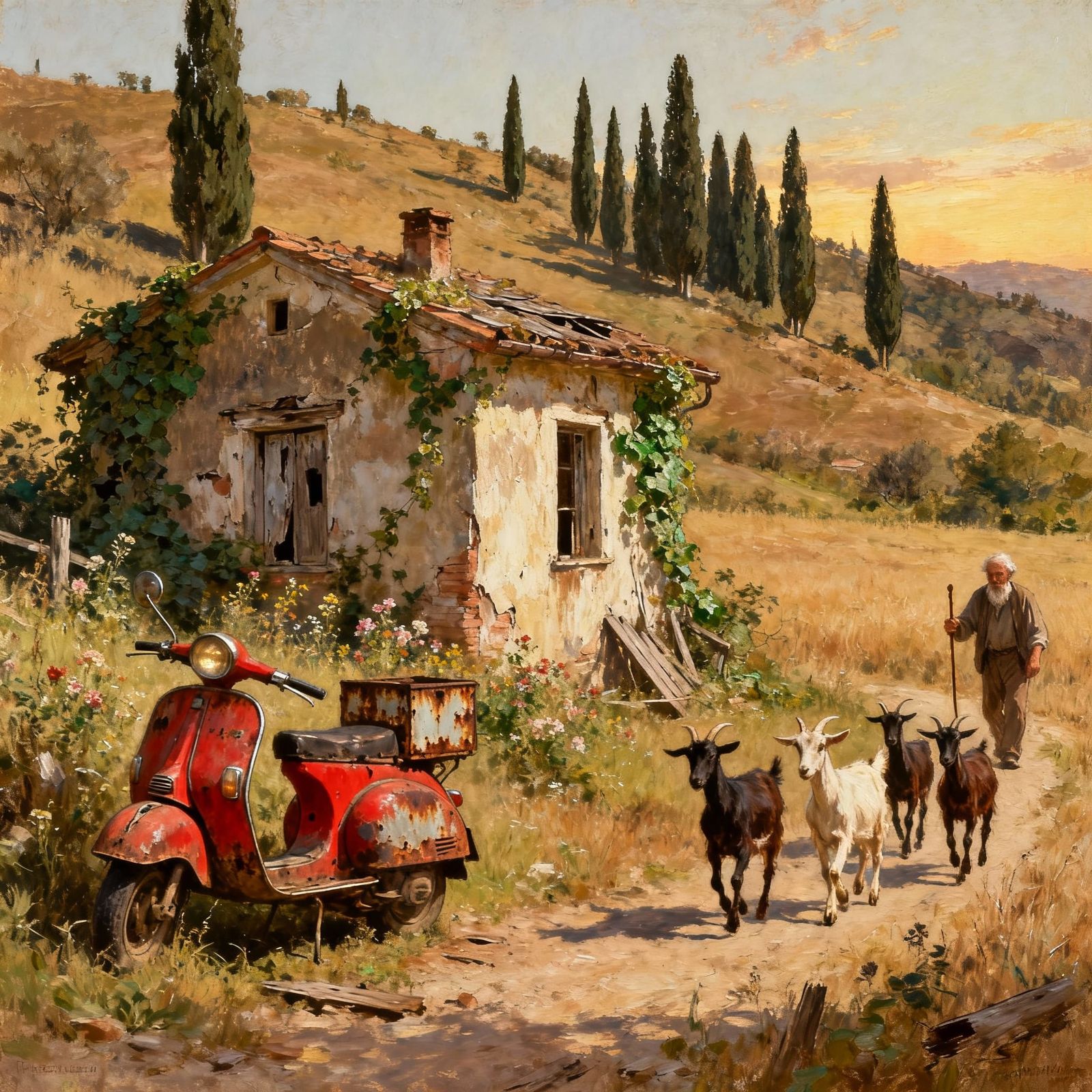 Italian Countryside Cottage with Goats and Vespa