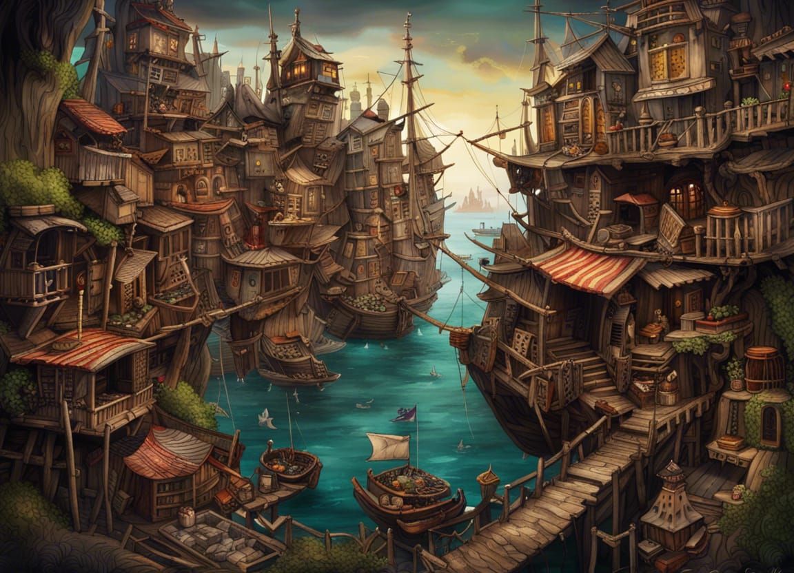 Pirate City in Studio Ghibli Style