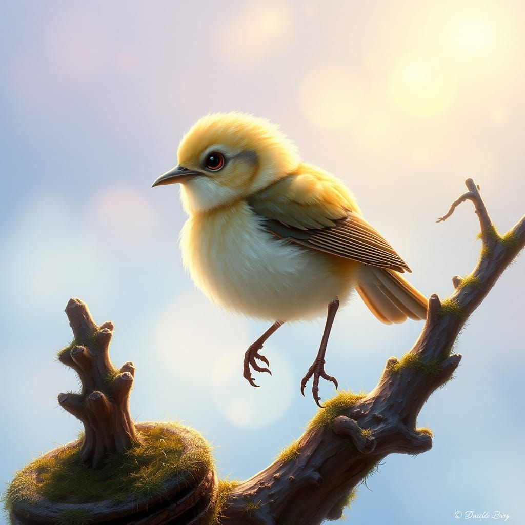 Whimsical Bird in Mystical Landscape