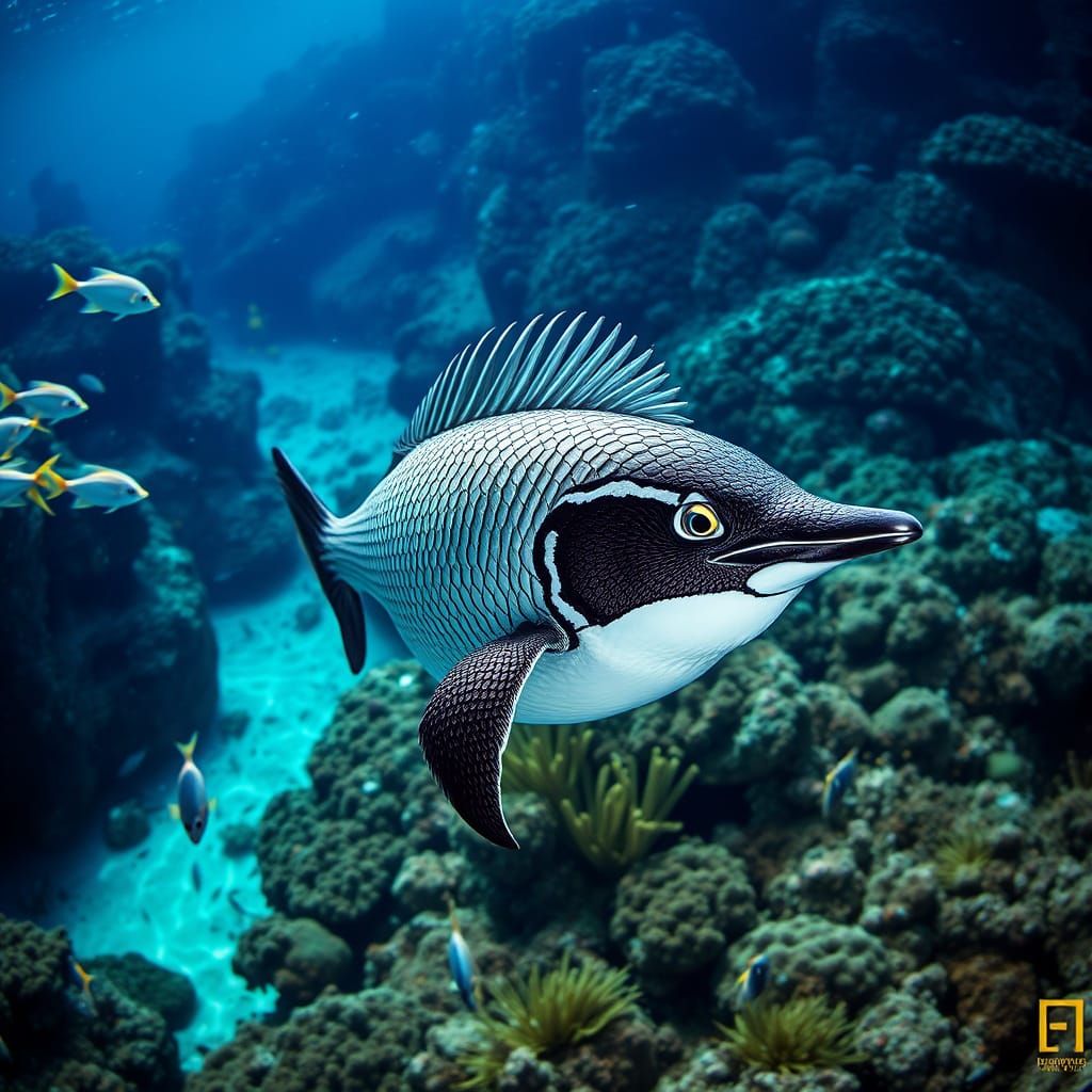 Fish-Penguin Hybrid Glides Through Vibrant Coral Reef