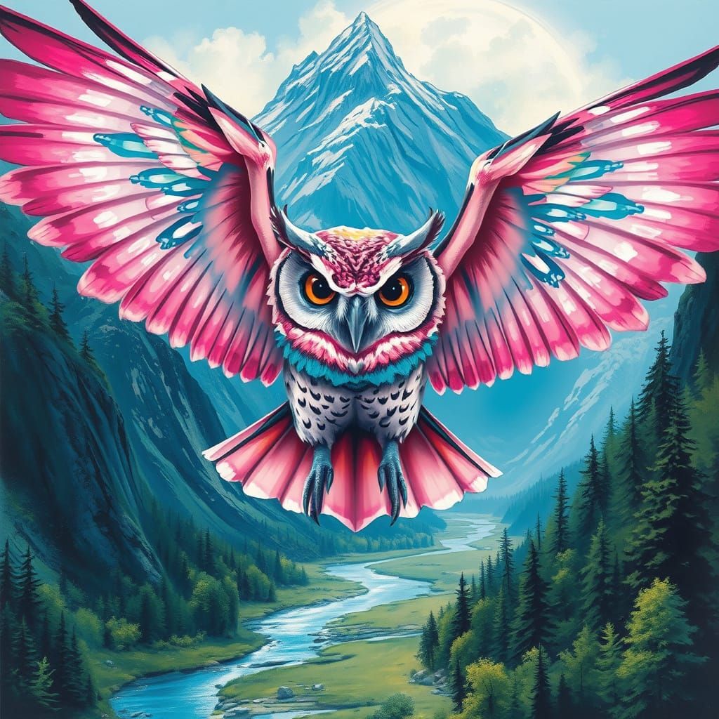 Vibrant Mountain Owl in Splendid Graffiti Style