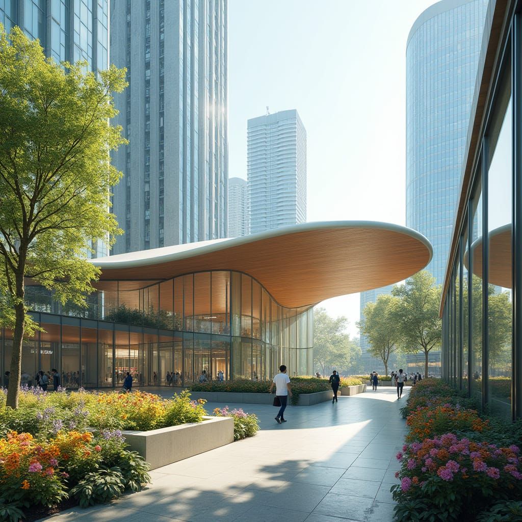 Futuristic Tech Center with Timber Canopy