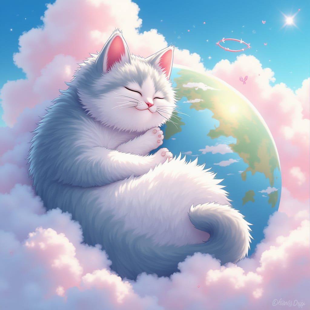 Gigantic Anime Kitten in Vibrant Scene