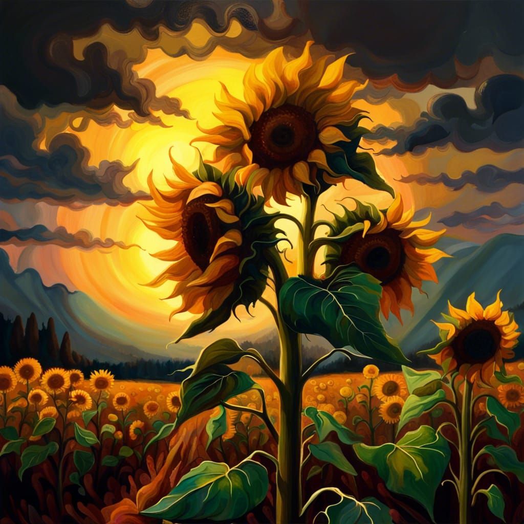 Sunflowers in Field: Fine Art Landscape Painting