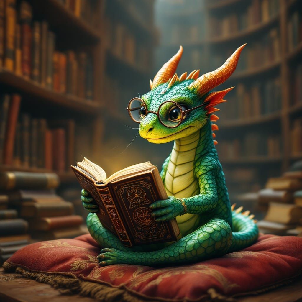 Whimsical Dragon Scholar in a World of Wonder