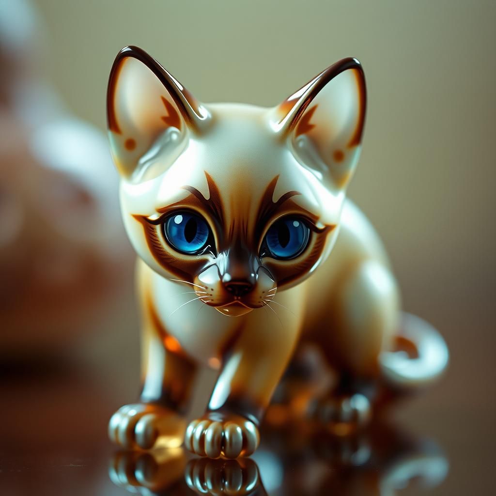 Iridescent Enamel Glass Siamese Cat Figurine