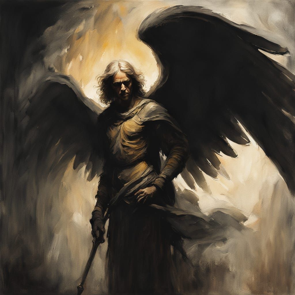 Ethereal Angel of Death in Chiaroscuro