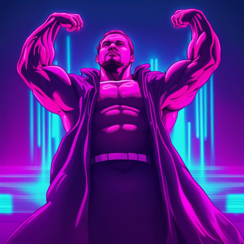 Muscular Martin Luther Lifting in Synthwave Neon Retro Style