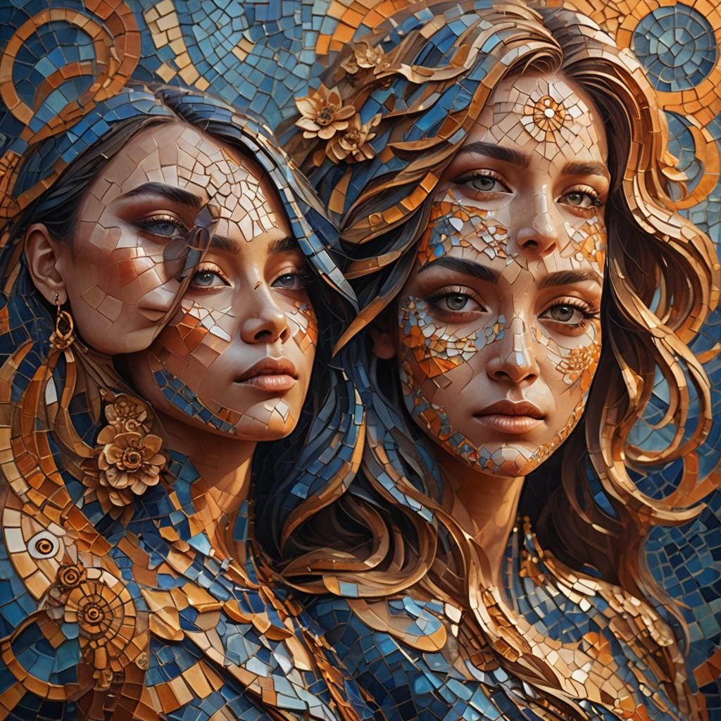 Mosaic Portrait of Diverse Faces in Dreamlike Surrealism