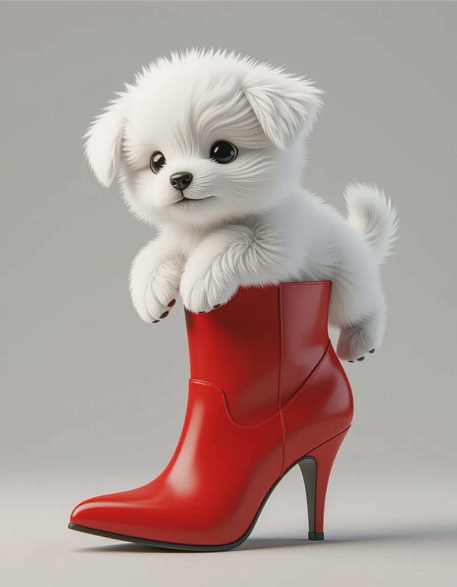 Puppy in Boot: 3D Rendered Commercial Art