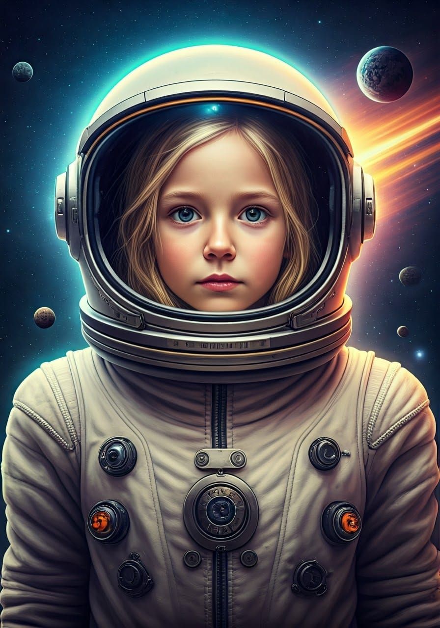 Girl Astronaut in Space: Fantasy Art