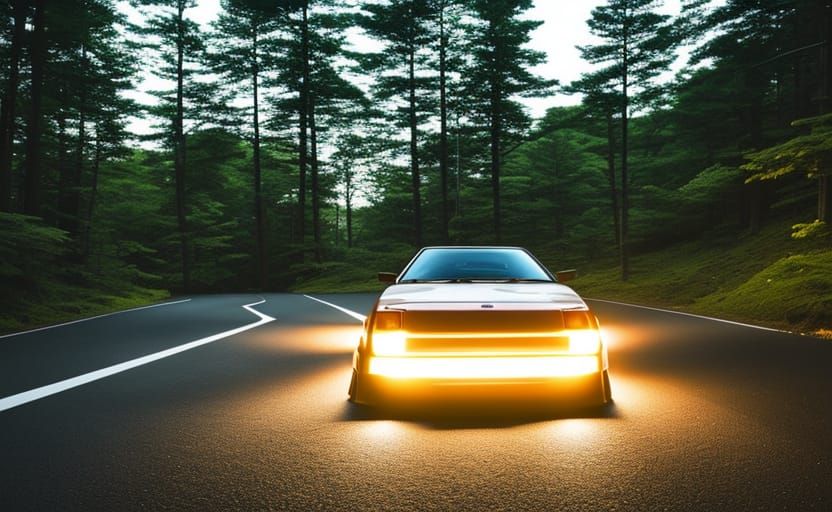 JDM Nissan 200SX on Forest Road at Night
