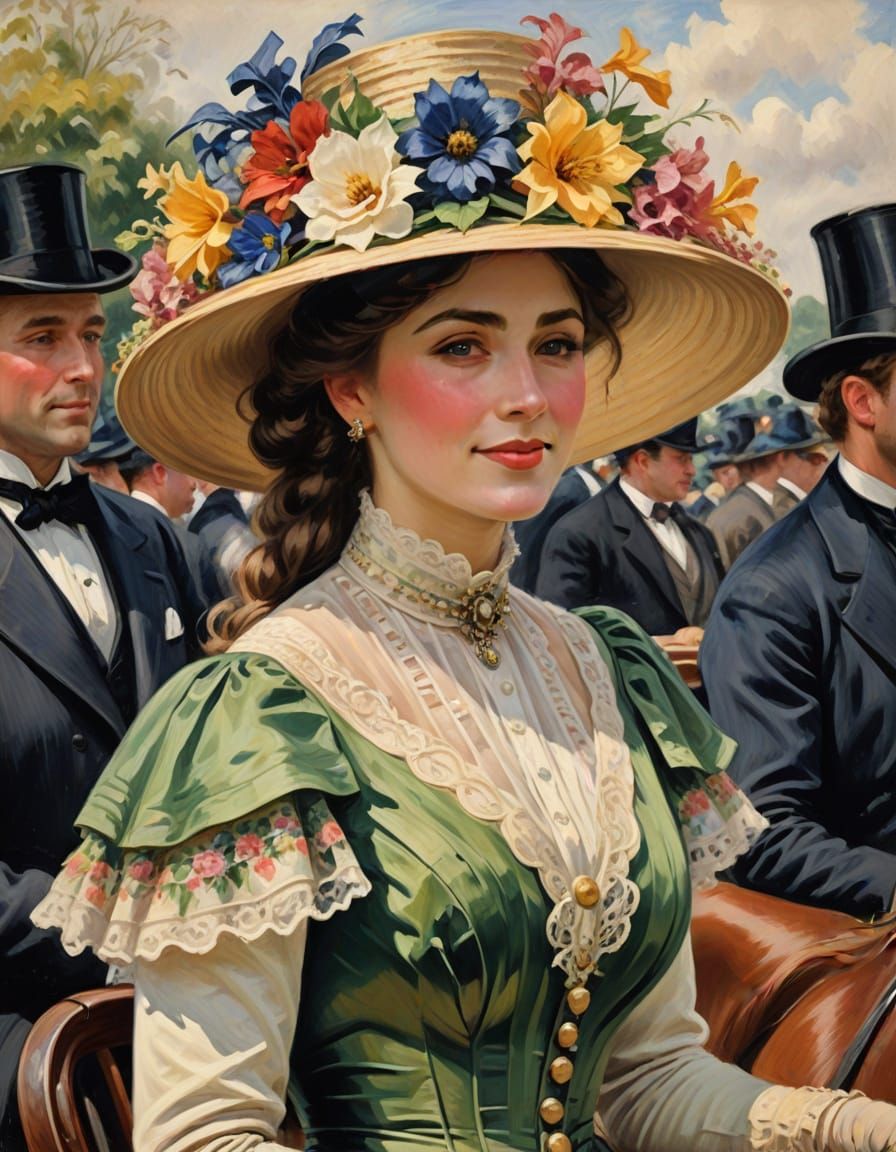 Elegant Victorian Lady at Horse Racing Event