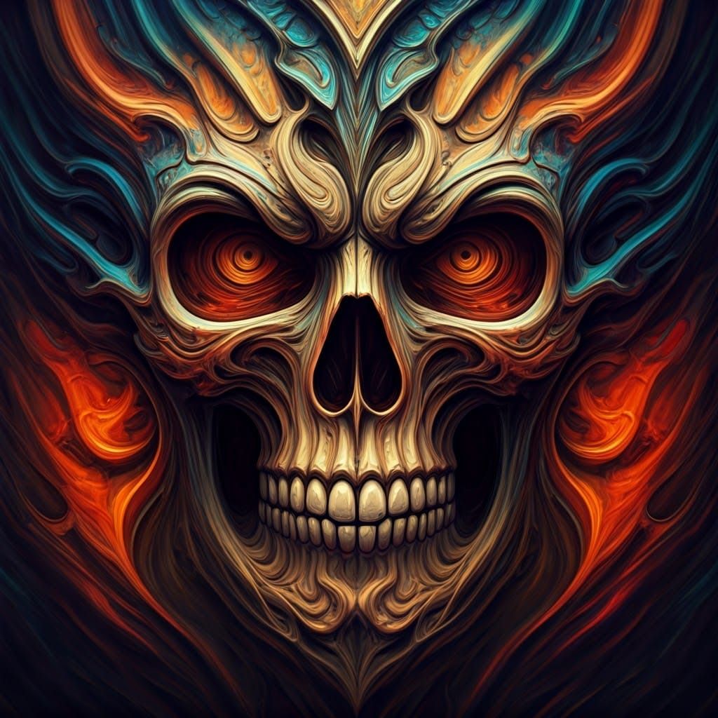 Psychedelic Skull Face in Abstract Expressionism Style