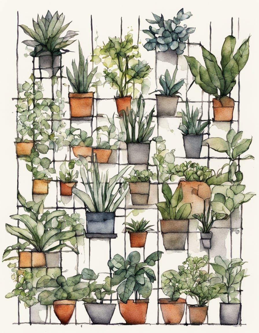 Botanical Grid in Expressive Watercolor Style