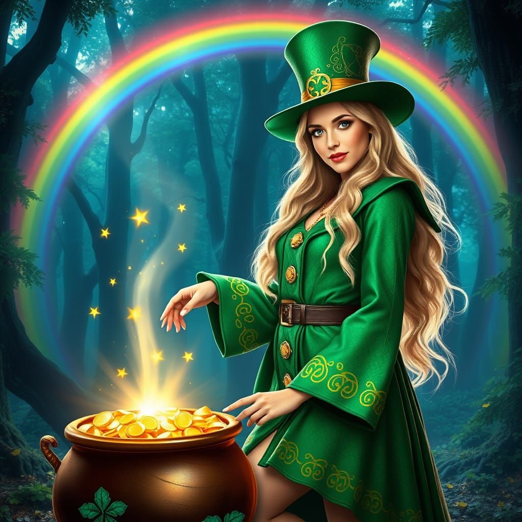 Emerald Goddess of Irish Mythology in a Whimsical, Dreamlike...
