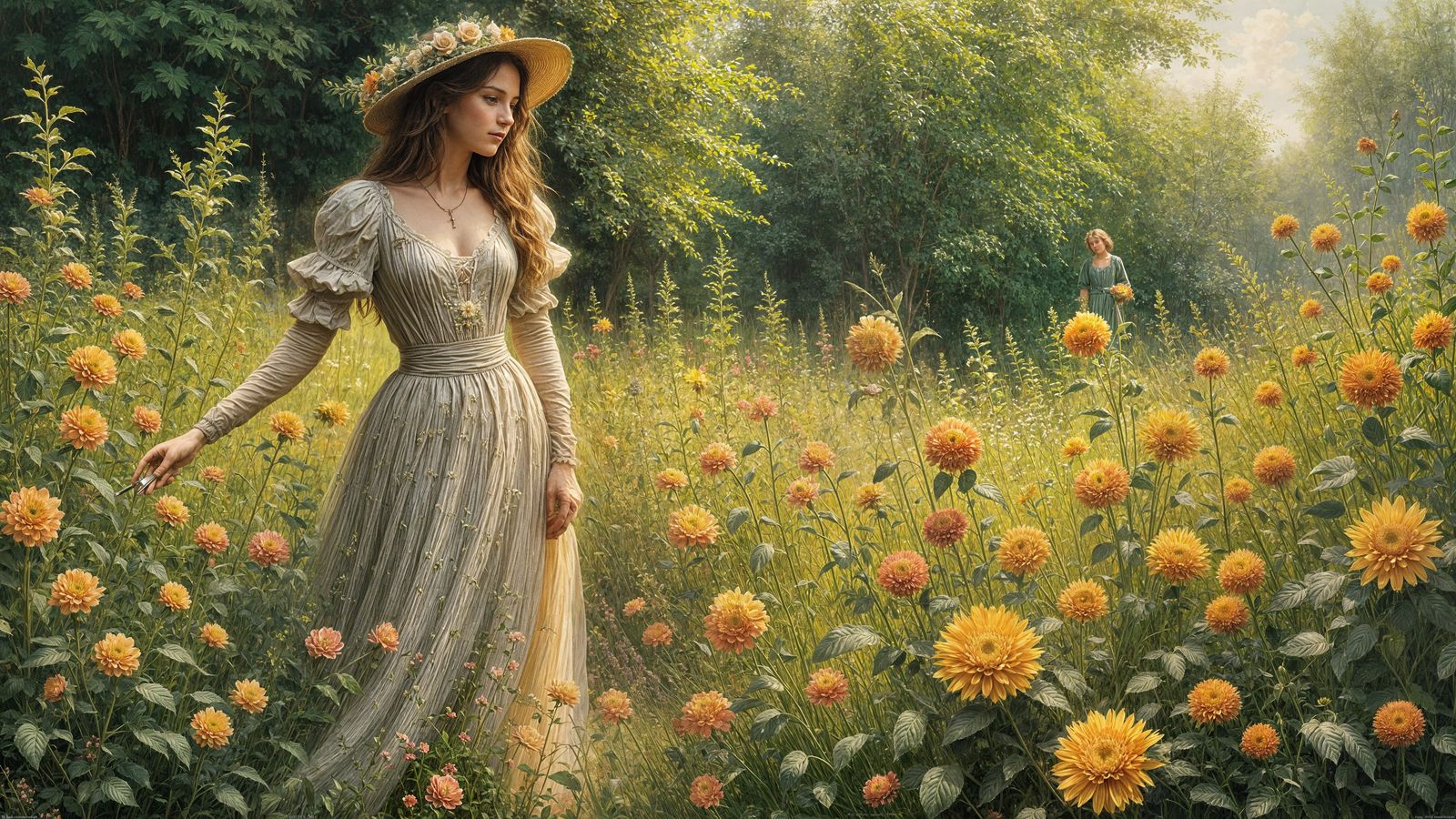 My Lady's Garden: Oil Painting in 19th Century Style