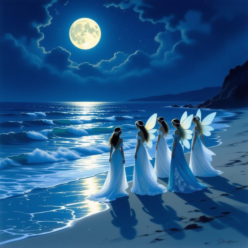 Moonlit Fairies Dancing on the Beach