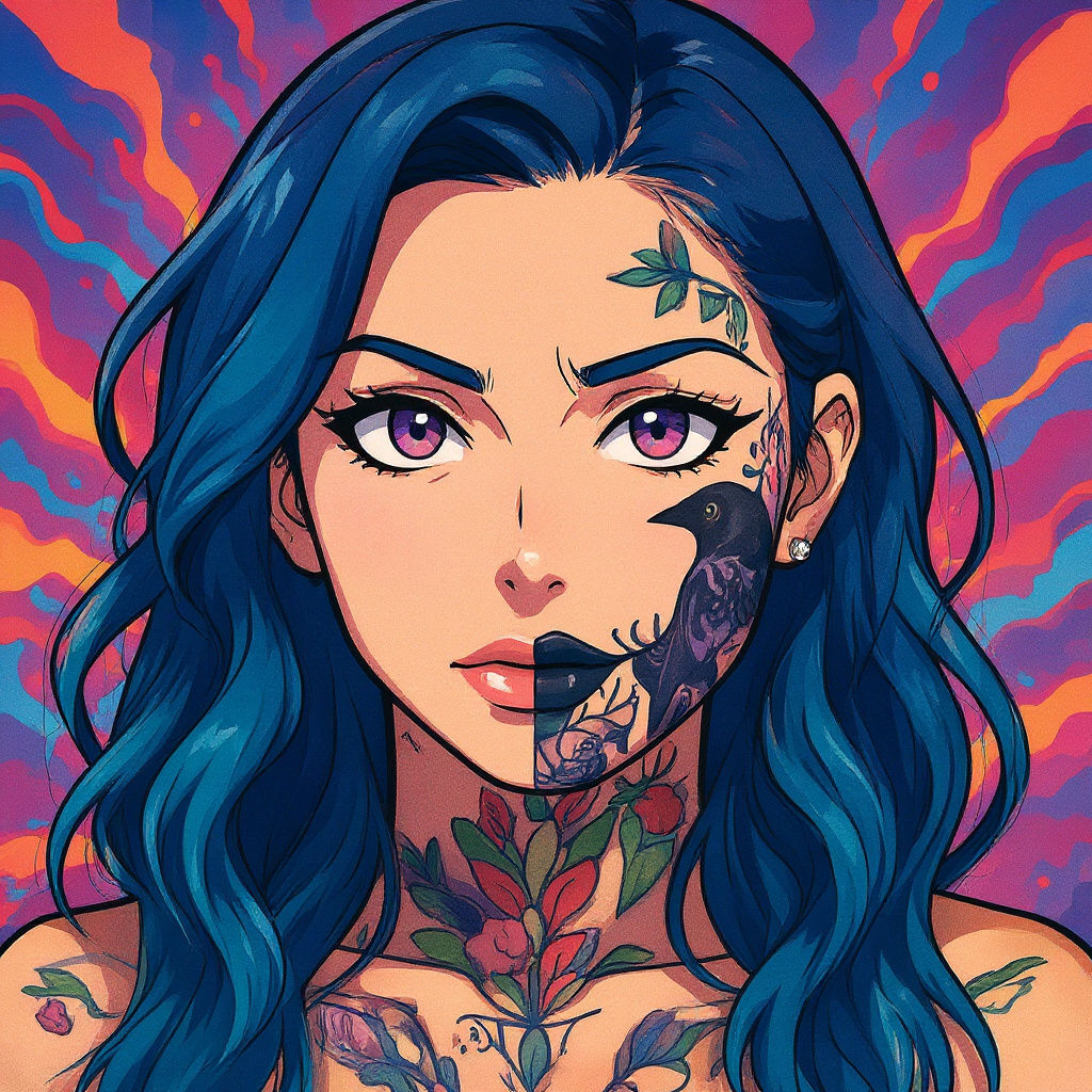 Model with Half-Face Tattoo