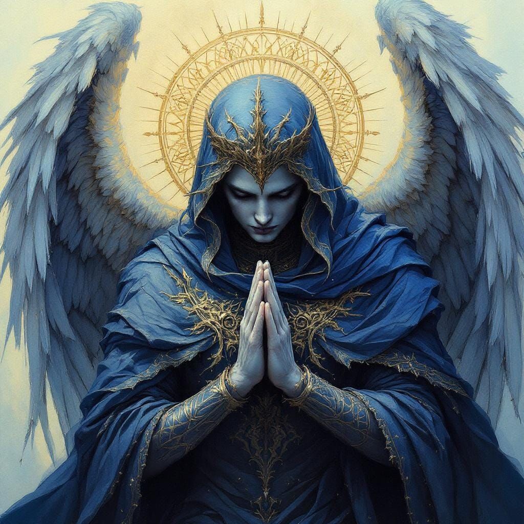 Fantasy Archangel Selaphiel Portrait in Dark Blue