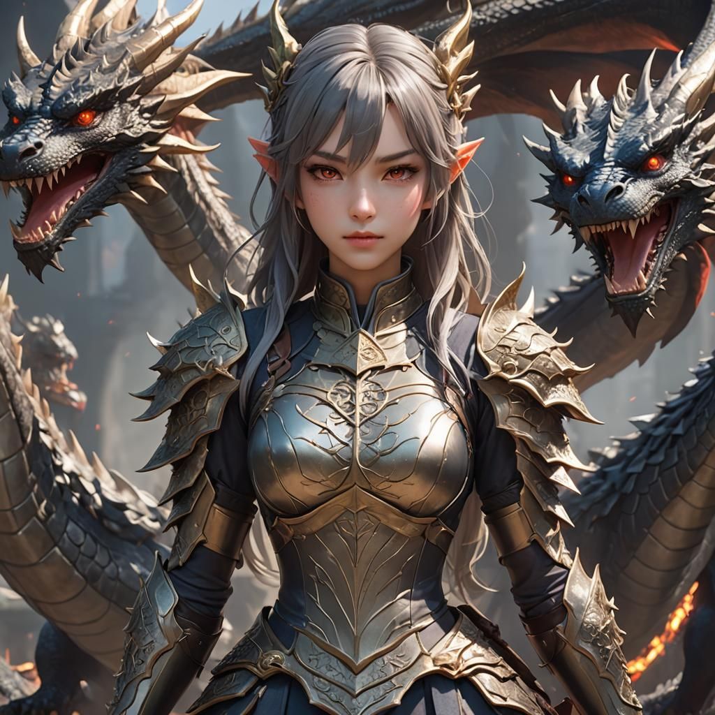 Anime Dragon Girl in 3D, Detailed Art
