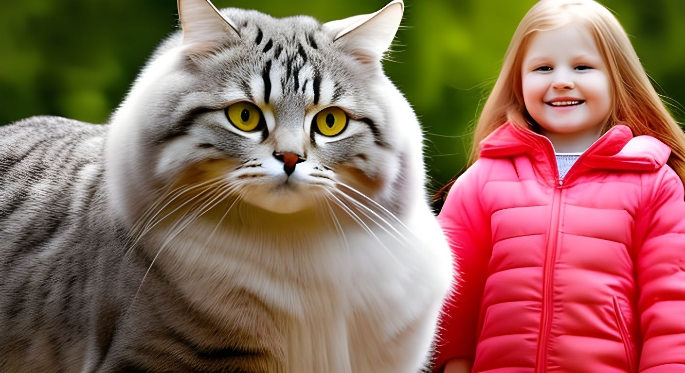 Girl and Giant Tabby Cat: Hyperrealistic Portrait