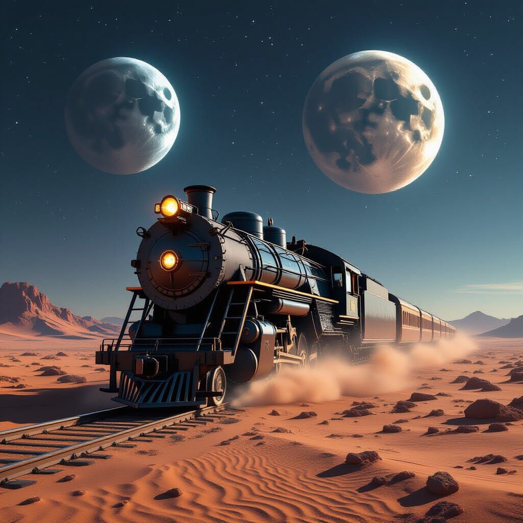 Colossal Obsidian Train Emerges from Cosmic Vortex