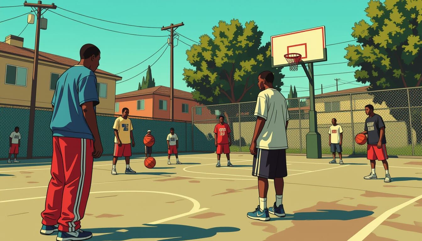 Street Basketball in GTA Style: Nostalgic Digital Art