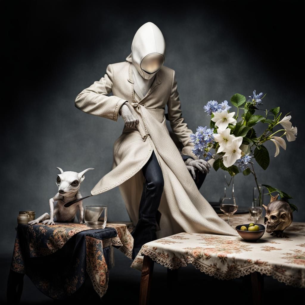 Exotic Aliens Celebrate in Surreal Restaurant: Hyperrealism