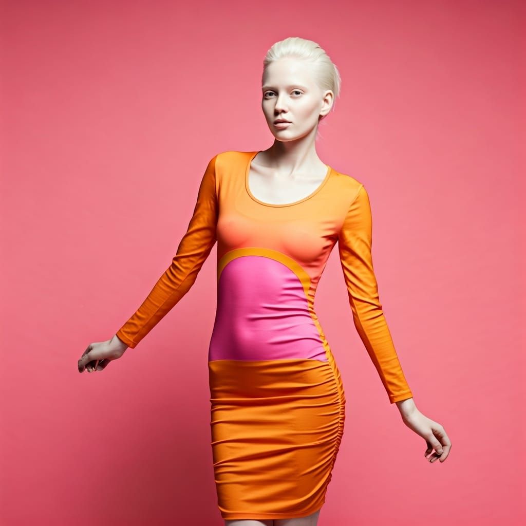 Albino Model in Vibrant Dress