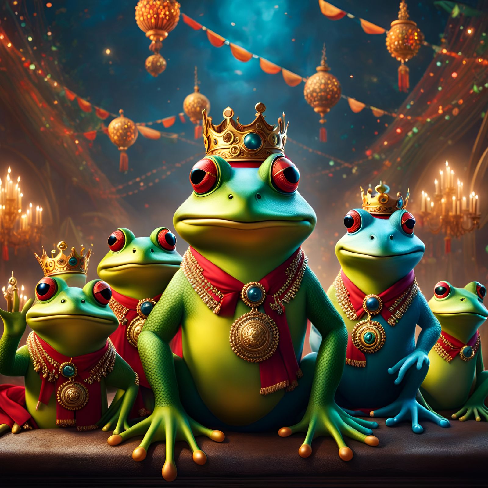 Frog Celebration: Anthropomorphic Party in Digital Painting