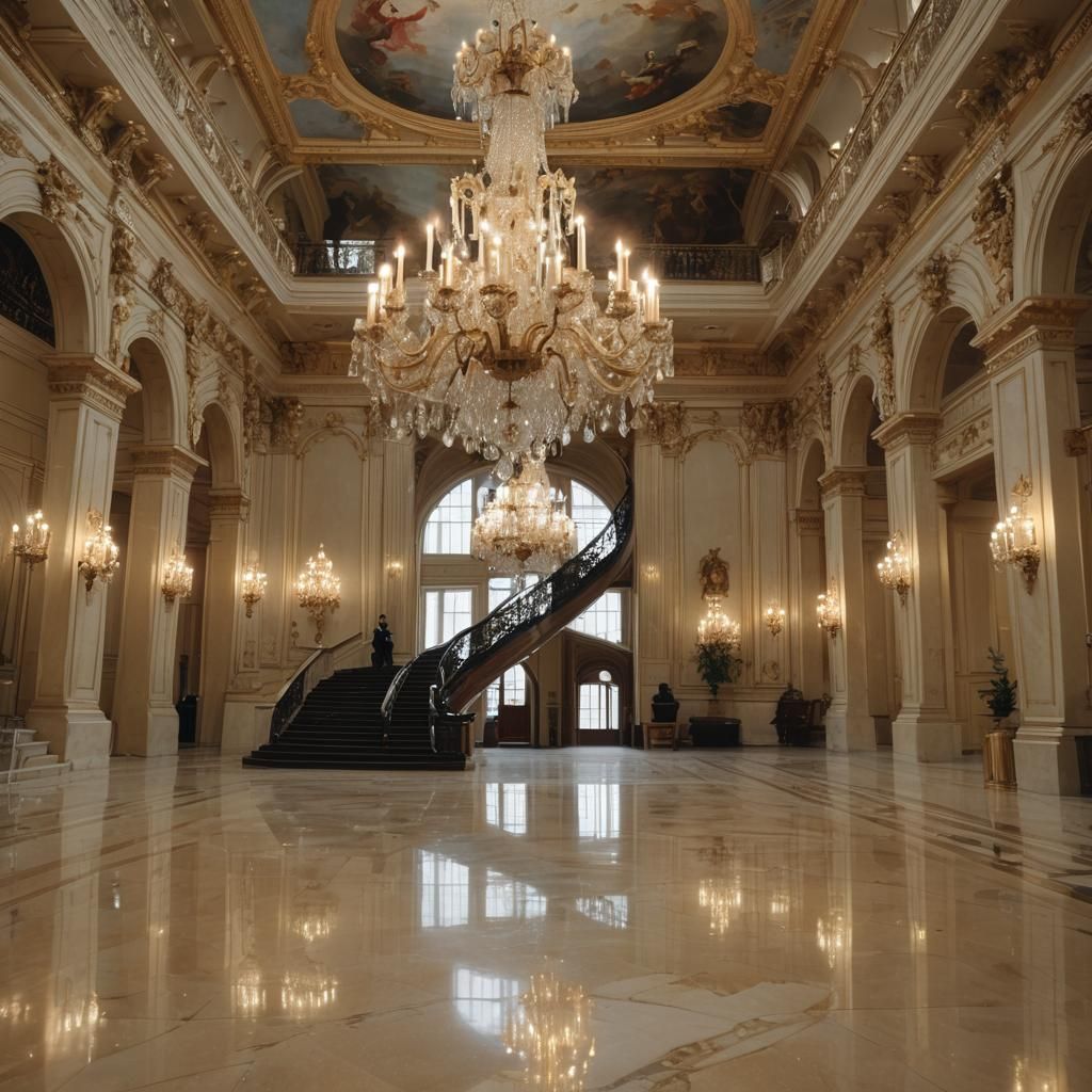 Opulent Baroque Ballroom with Crystal Chandelier