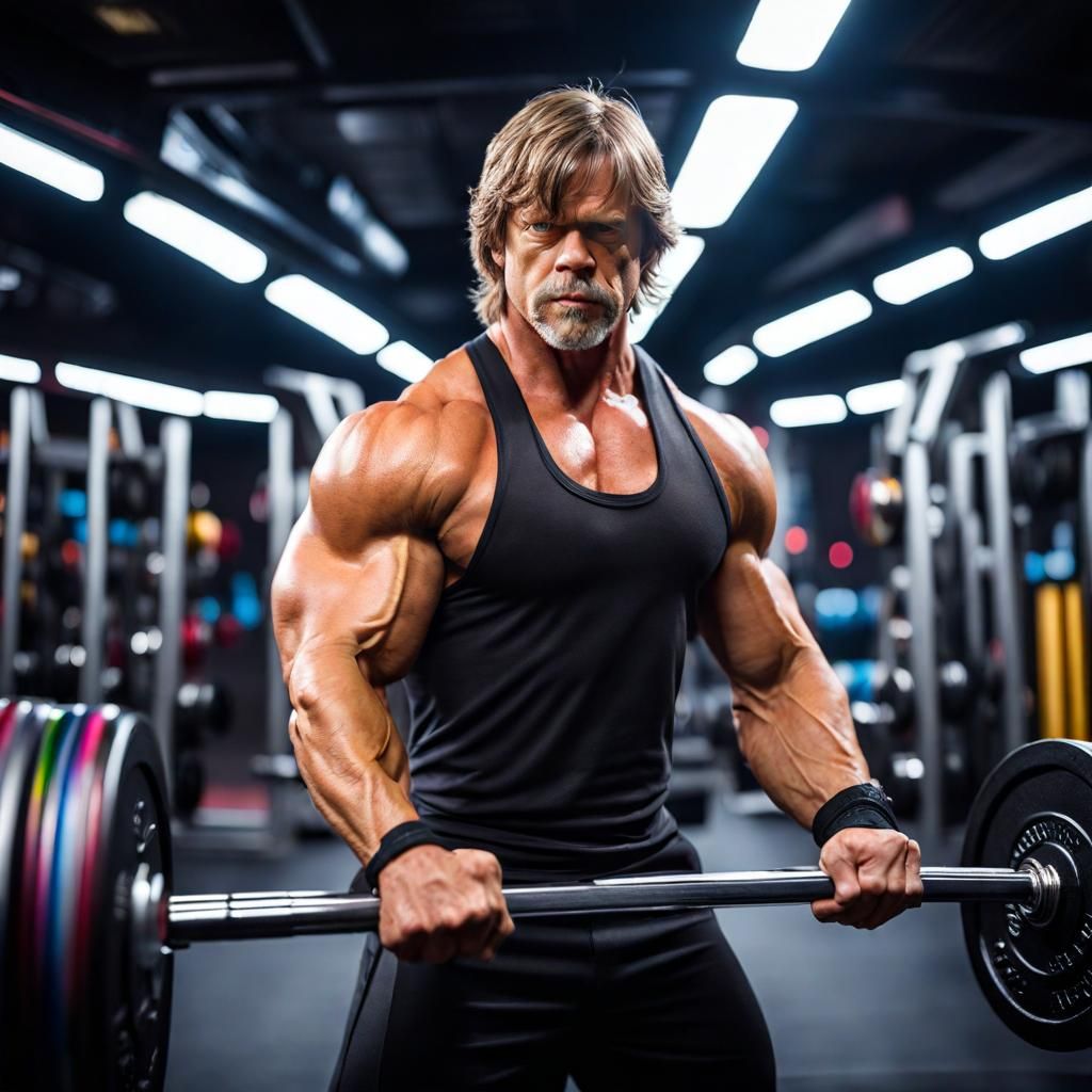 Muscular Luke Skywalker Lifting Weights in Millennium Falcon