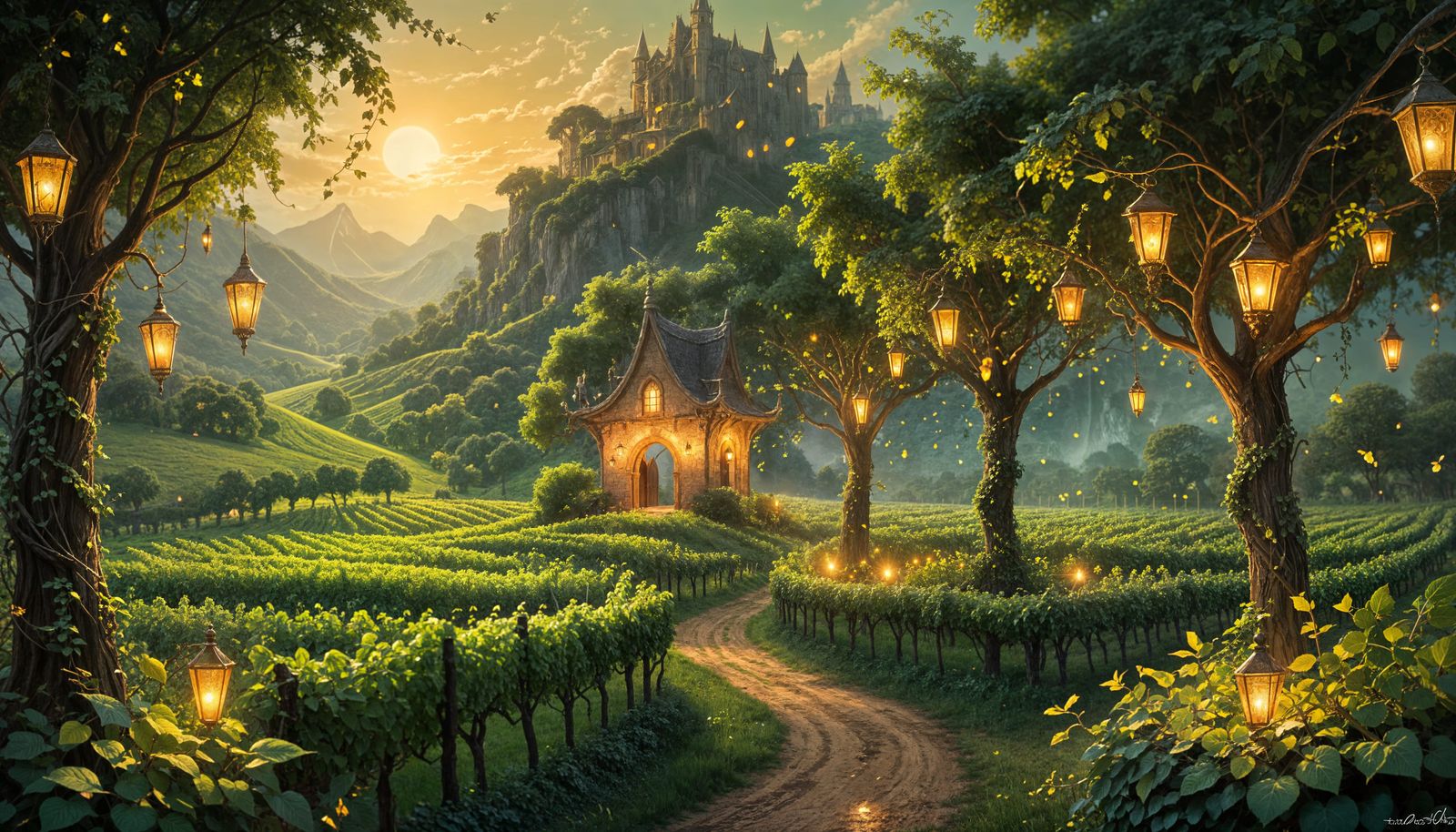 Whimsical Elven Vineyard in Resplendent Detail